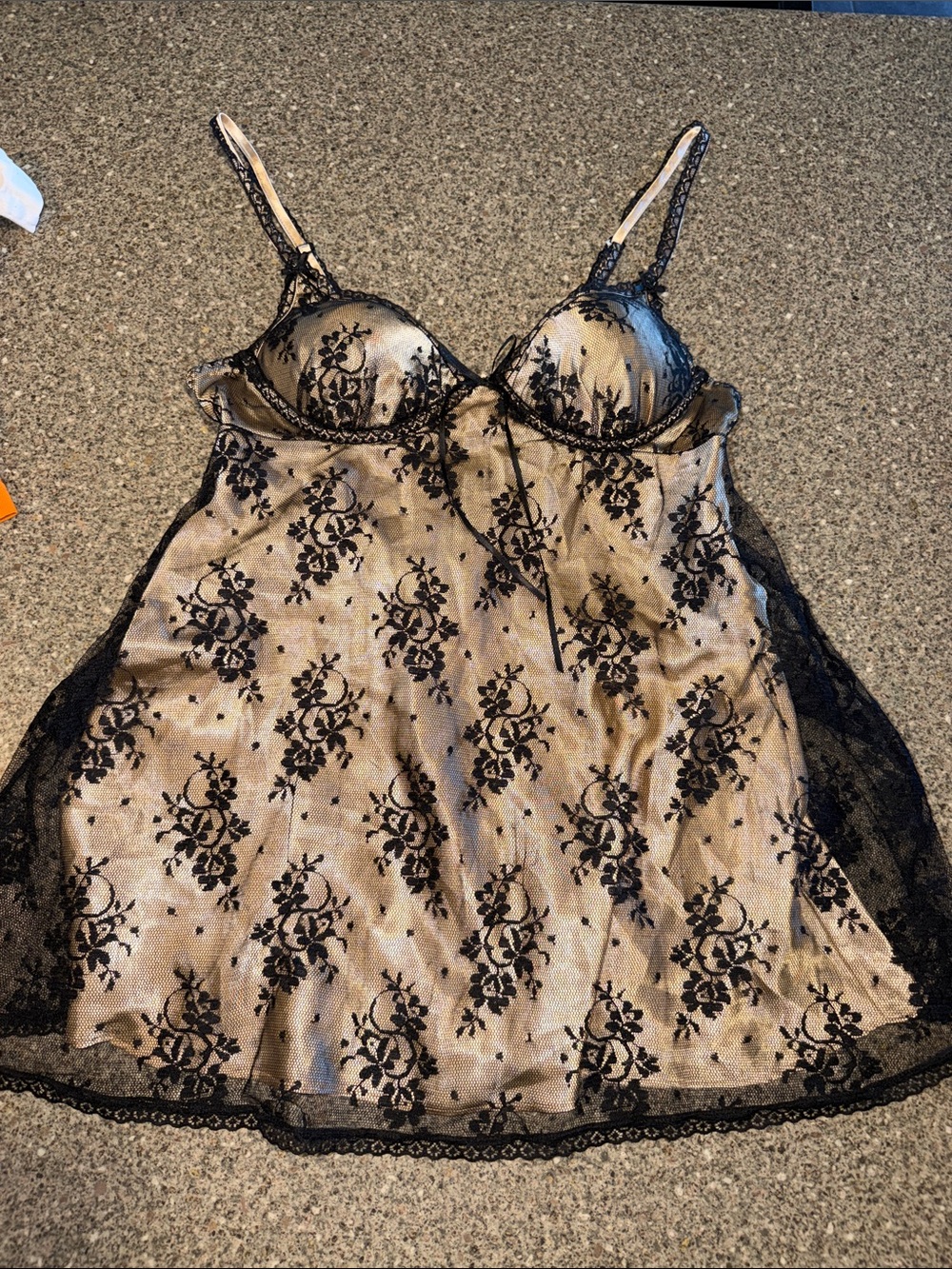 Seductive Wear Vintage Floral Lace Overlay Satin Chemise in Black and Cream